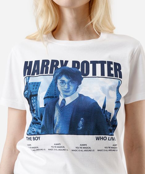camiseta feminina de algodão harry potter off white