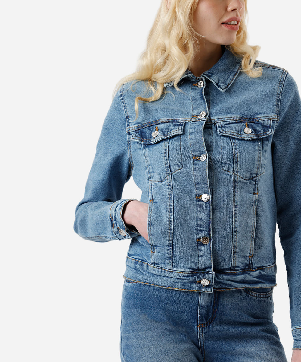 jaqueta feminina jeans azul