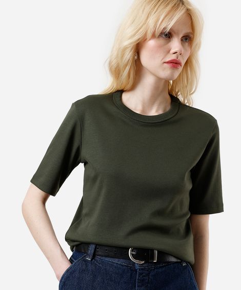 camiseta básica feminina de algodão peruano manga curta verde