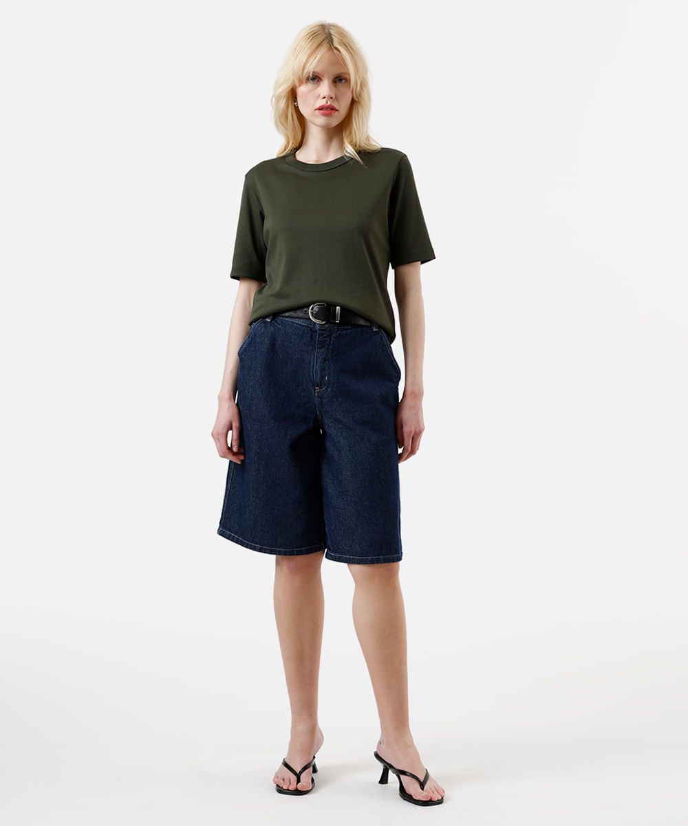 camiseta básica feminina de algodão peruano manga curta verde