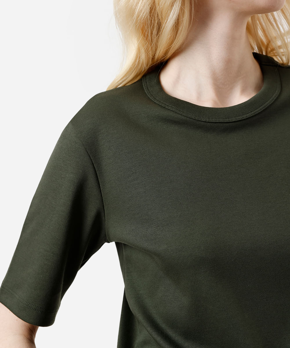camiseta básica feminina de algodão peruano manga curta verde