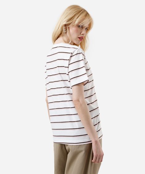 camiseta feminina com algodão mickey listrada off white