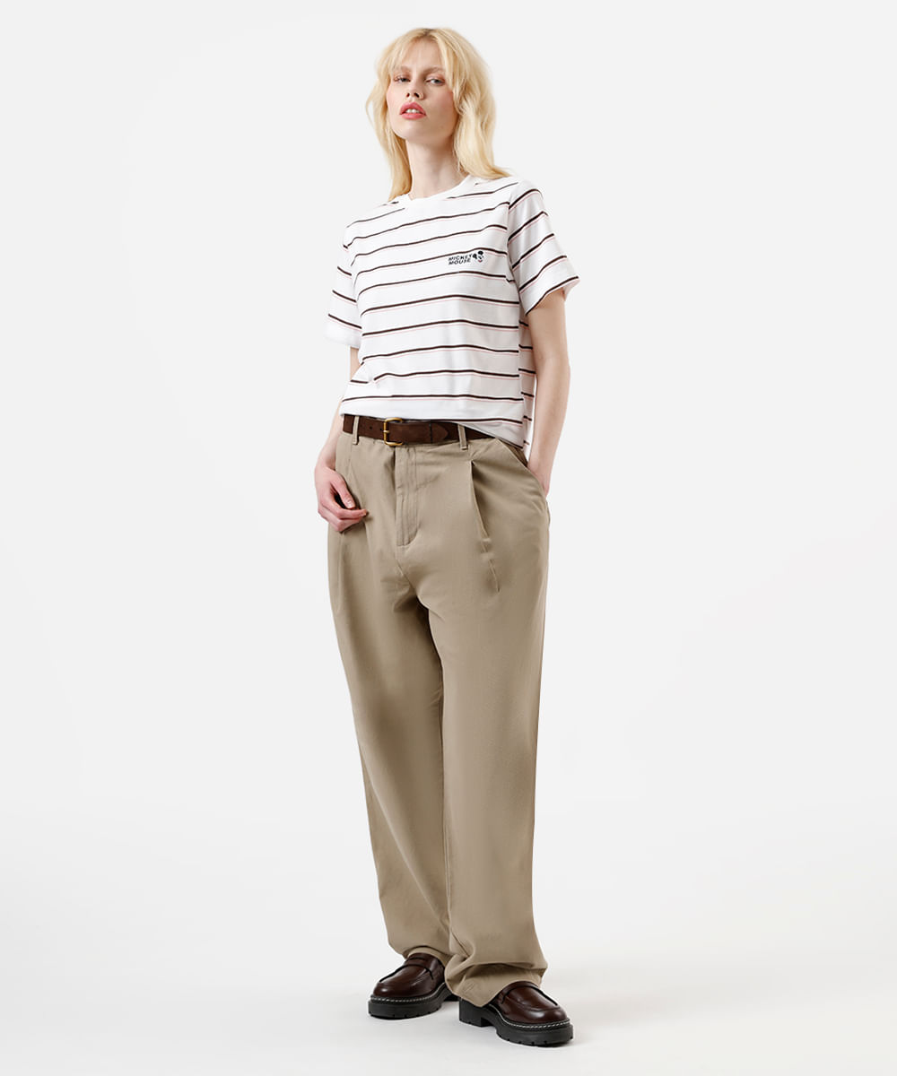 camiseta feminina com algodão mickey listrada off white