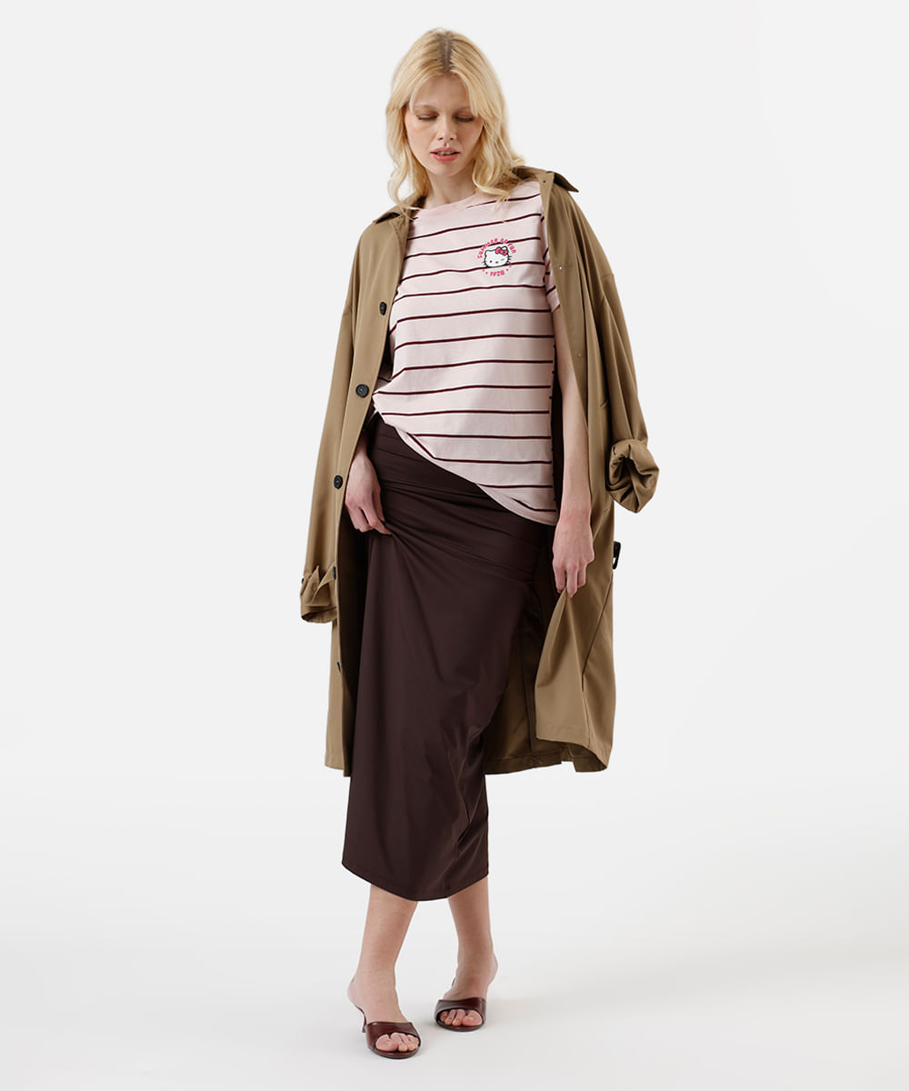 camiseta feminina com algodão hello kitty listrada rosa