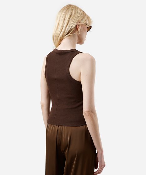 regata feminina de algodão canelada alça média marrom