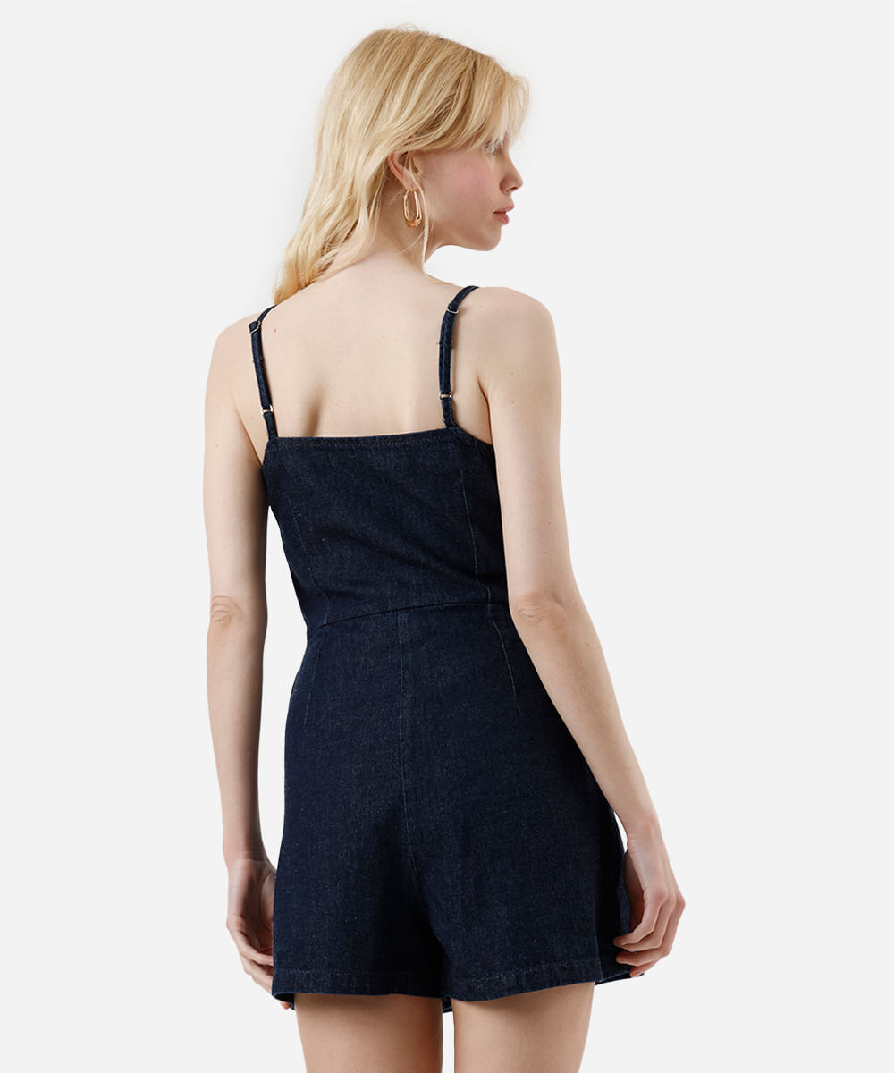 macaquinho feminina jeans alça fina azul