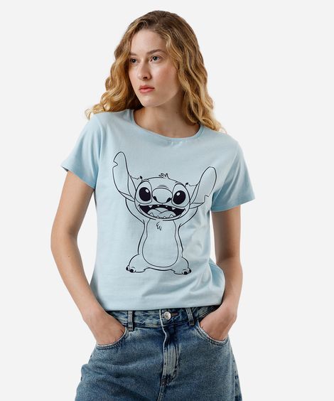 camiseta feminina de algodão stitch azul