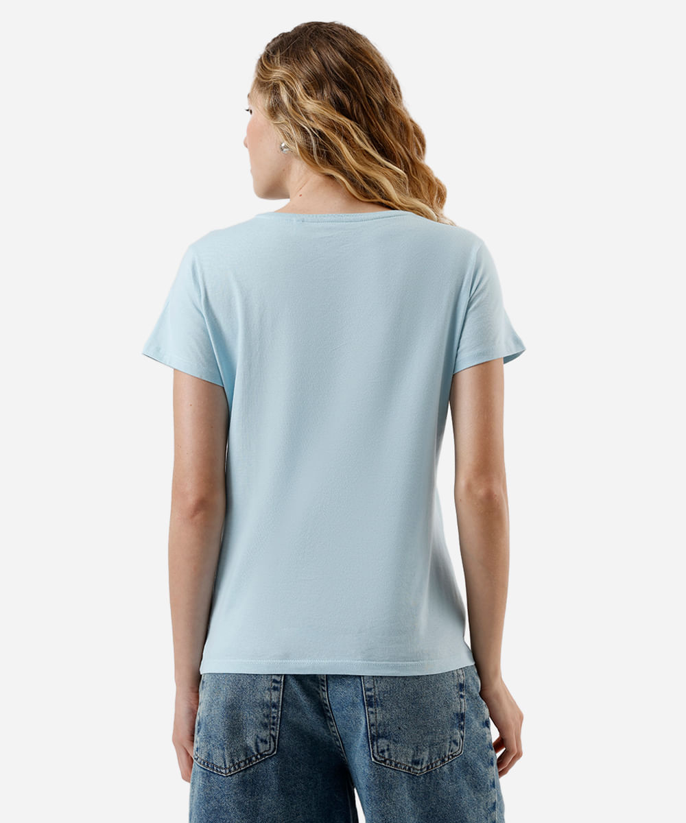 camiseta feminina de algodão stitch azul