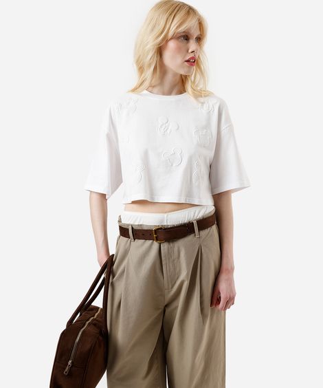 cropped feminina de algodão mickey off white