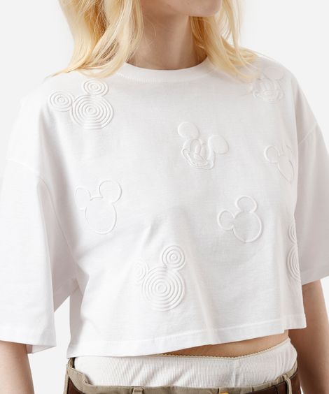 cropped feminina de algodão mickey off white