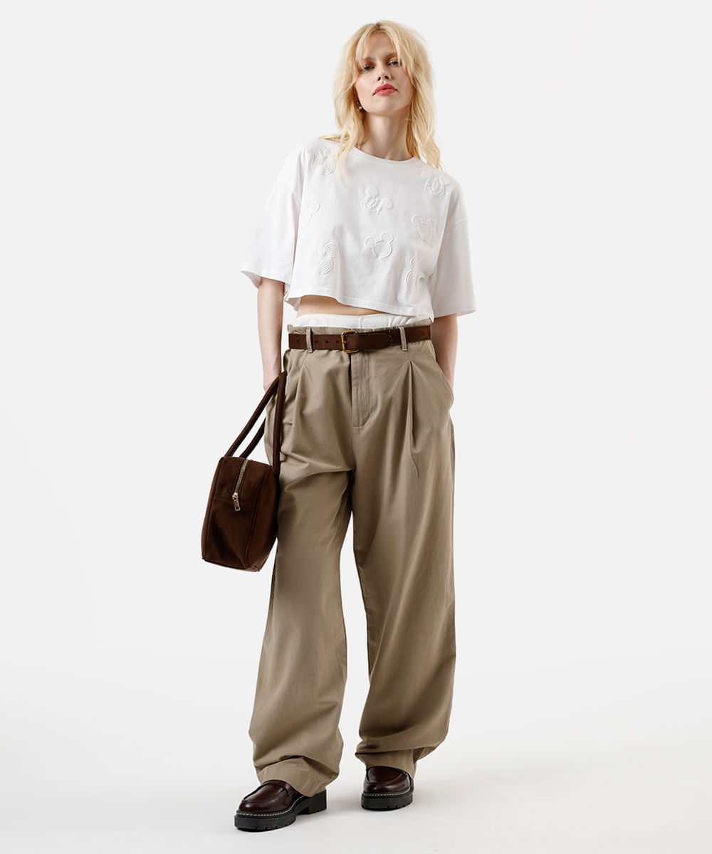 cropped feminina de algodão mickey off white