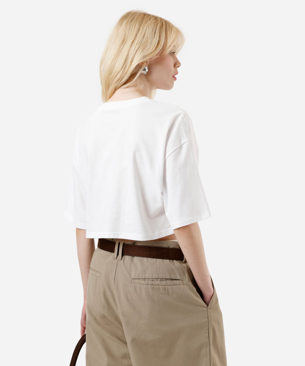 cropped feminina de algodão mickey off white