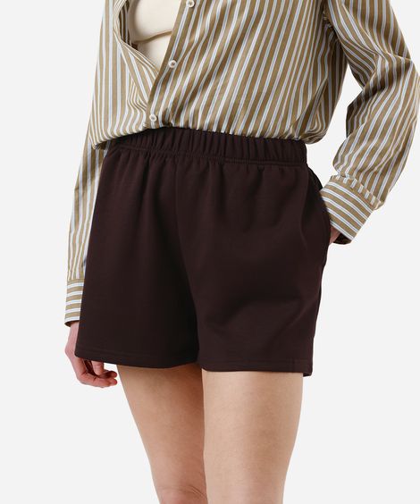 short básico feminino de moletom cós elástico marrom