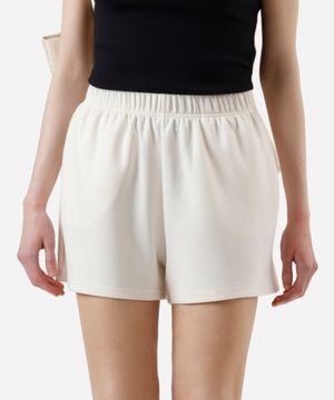 short básico feminino de moletom cós elástico bege