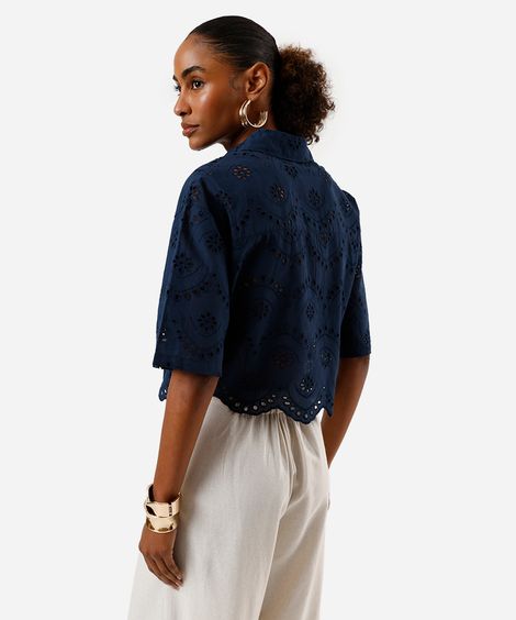 camisa feminina de laise manga curta azul