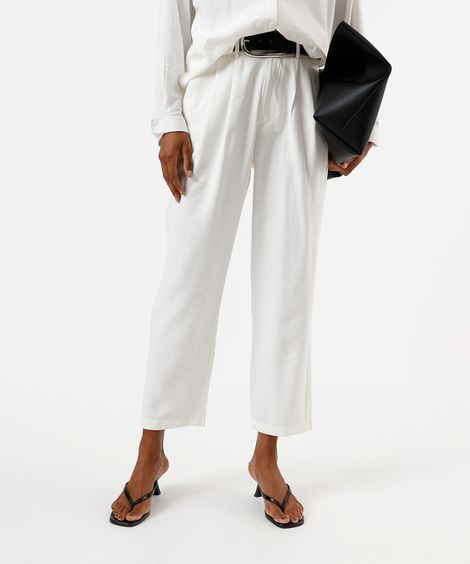 calça reta feminina com pregas off white