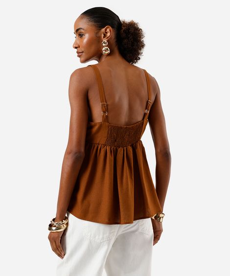 bata feminina com linho decote quadrado marrom