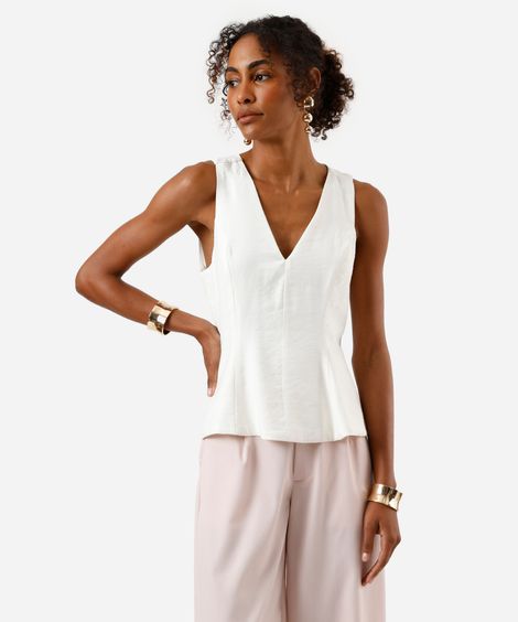 regata peplum feminina de viscose decote v off white