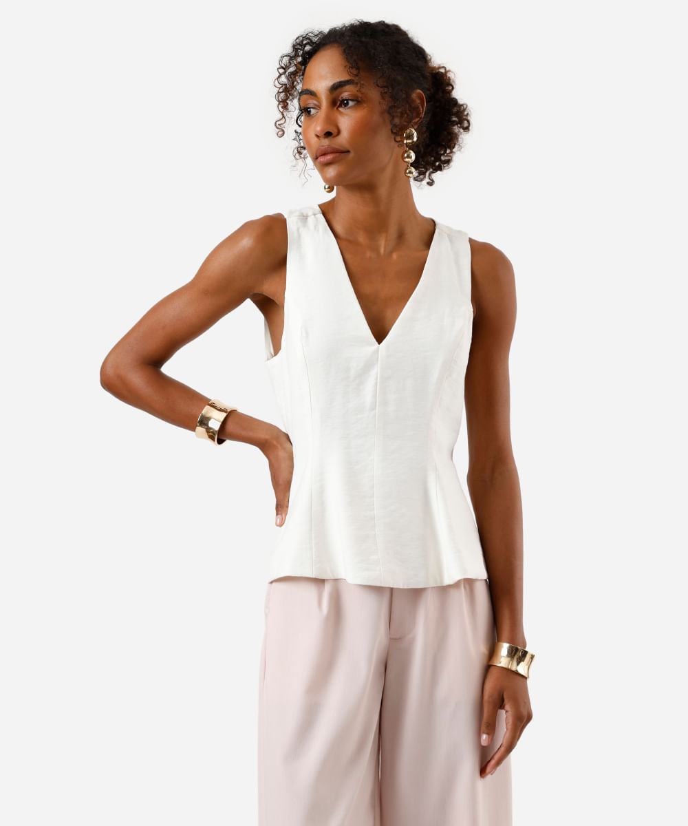 regata peplum feminina de viscose decote v off white