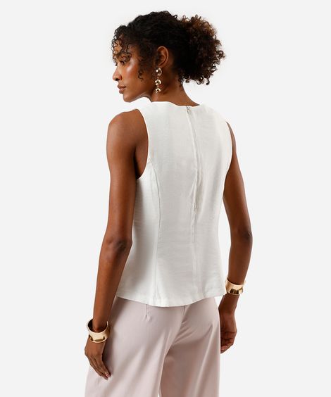 regata peplum feminina de viscose decote v off white