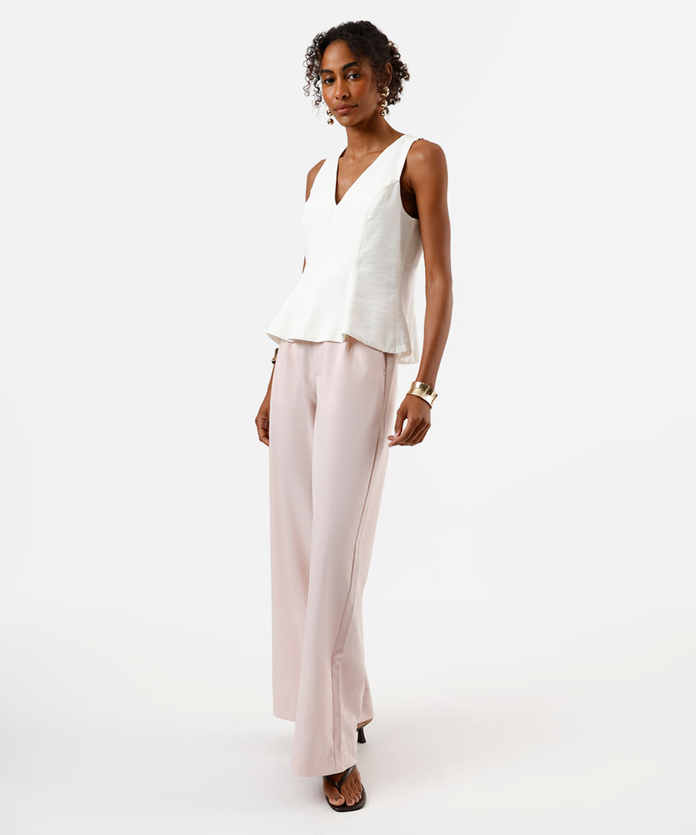 regata peplum feminina de viscose decote v off white