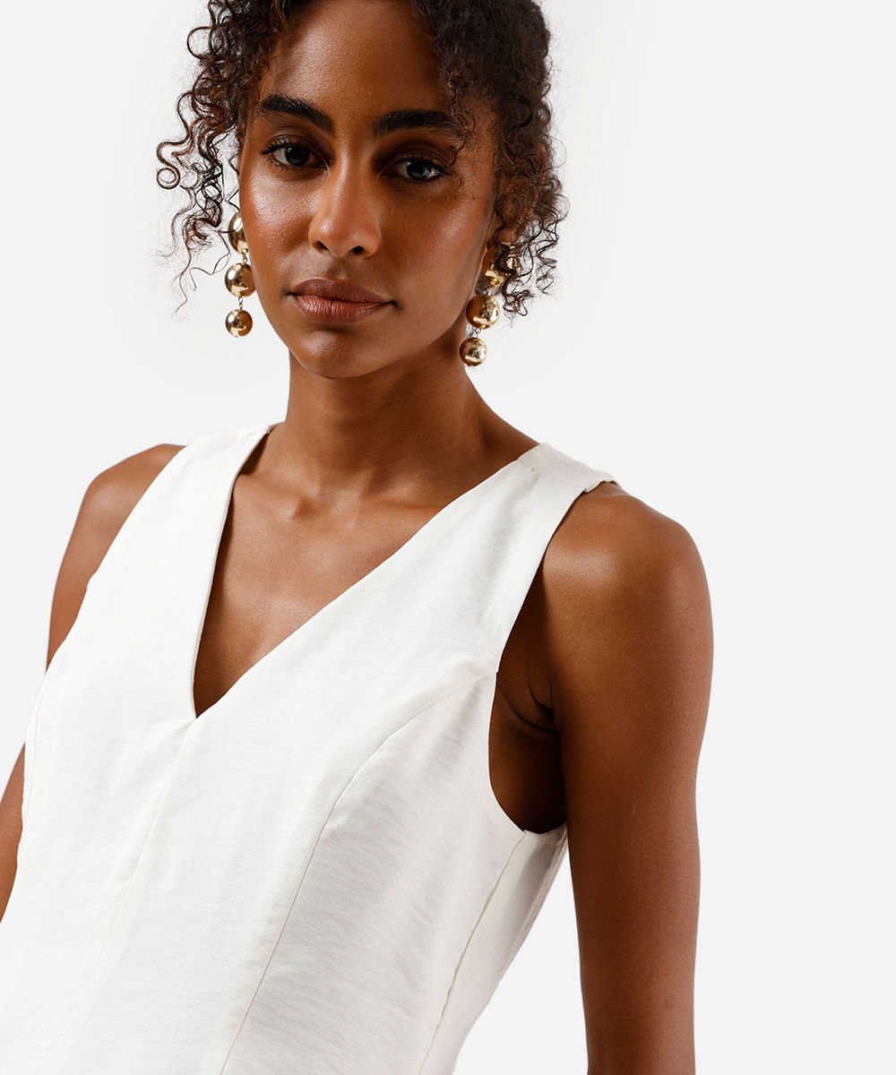 regata peplum feminina de viscose decote v off white