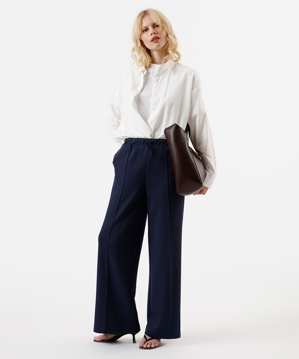 calça jogger básica feminina com nervura azul