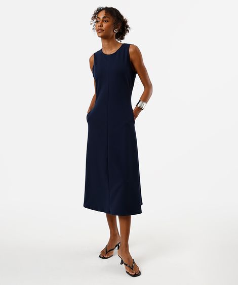 vestido midi feminino com recortes texturizado azul