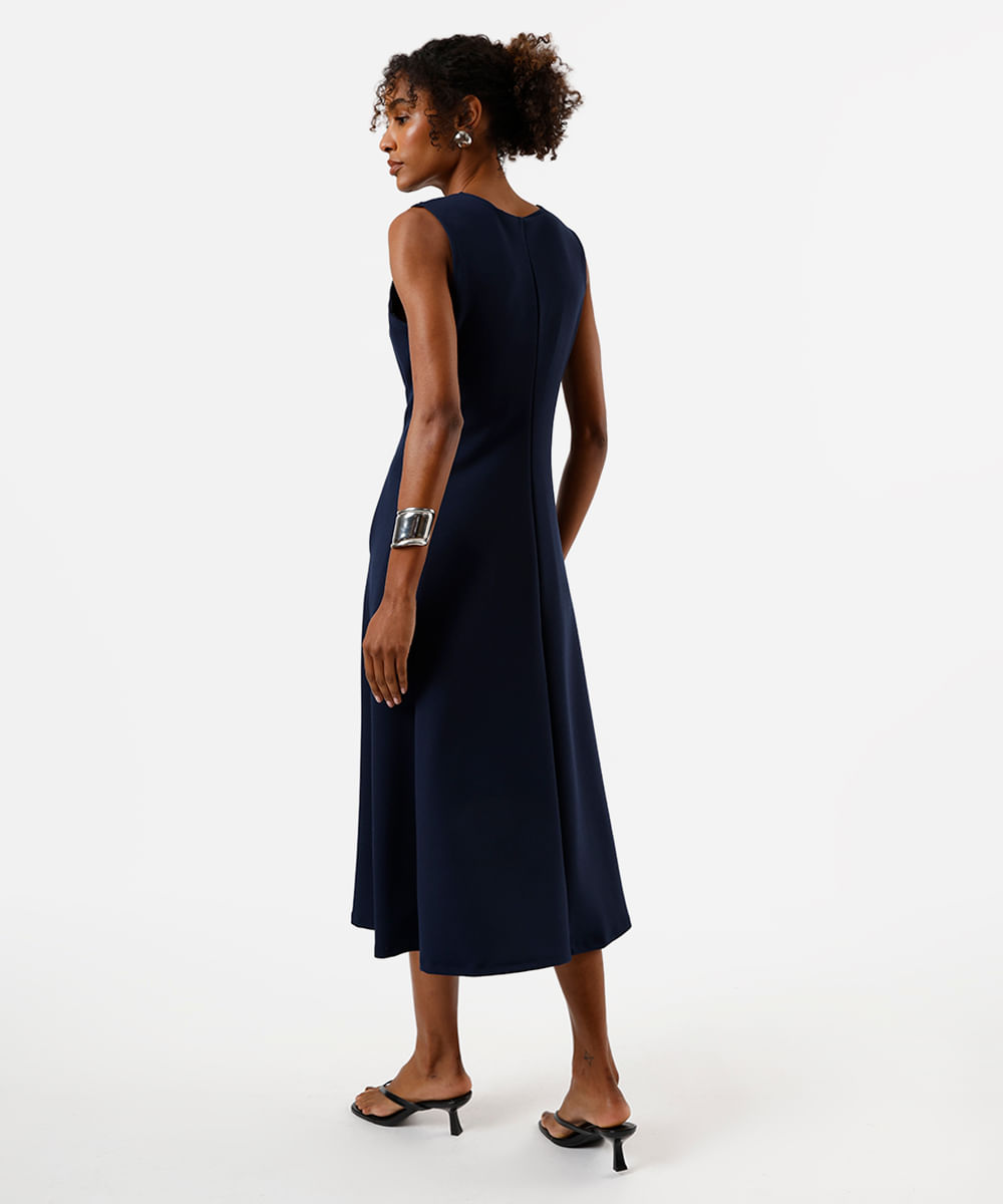 vestido midi feminino com recortes texturizado azul