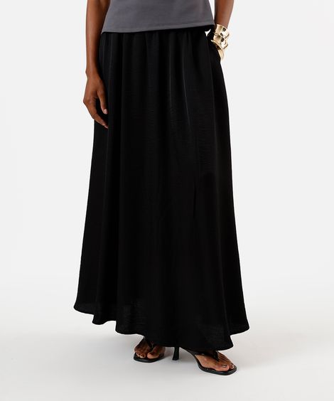 saia longa feminina de viscose texturizada preta