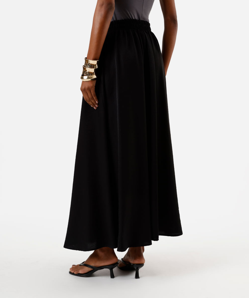 saia longa feminina de viscose texturizada preta