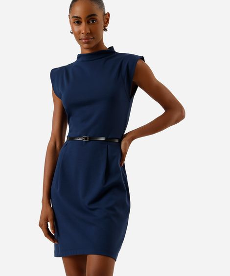 vestido curto feminino com pregas cinto  azul