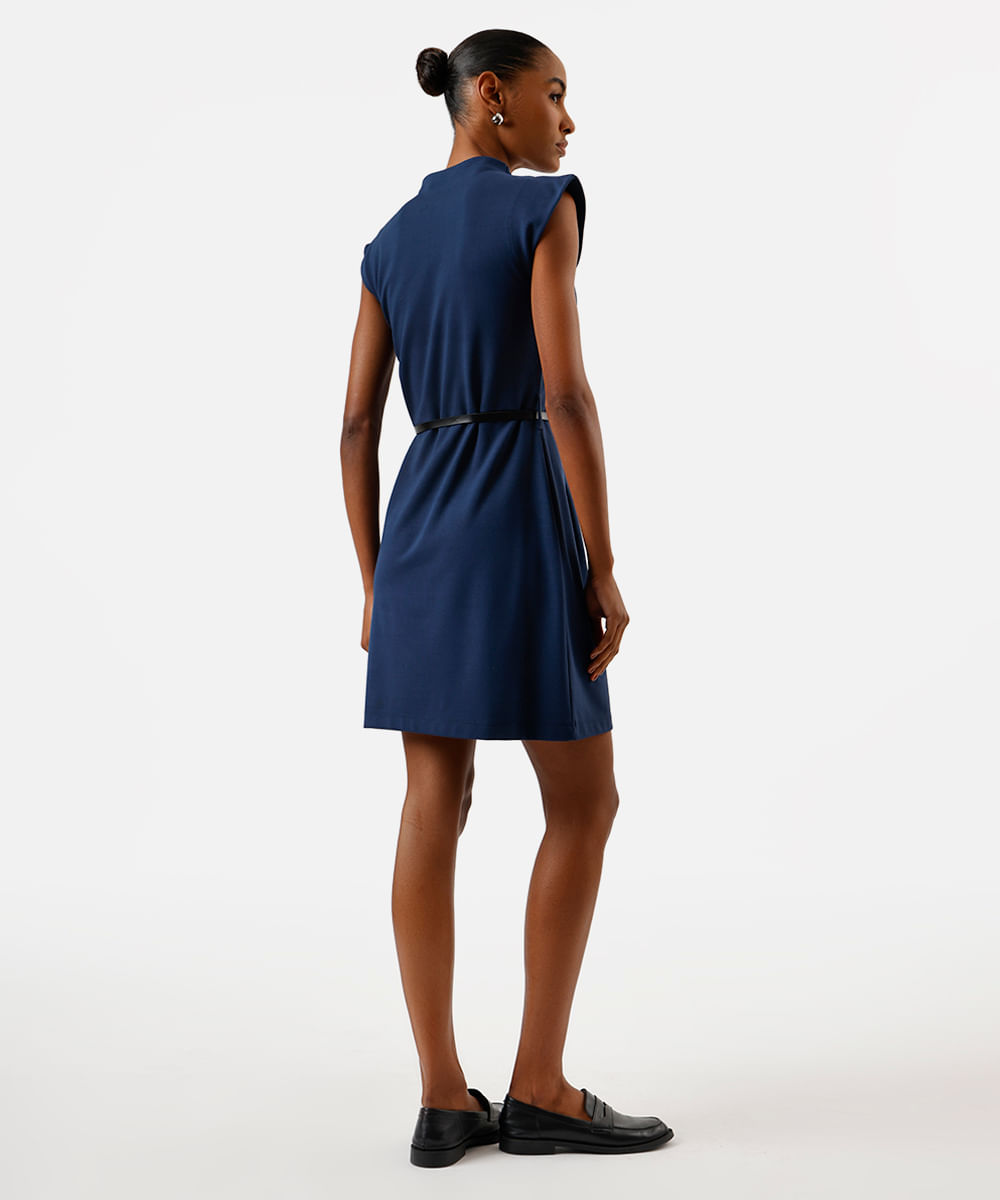 vestido curto feminino com pregas cinto  azul