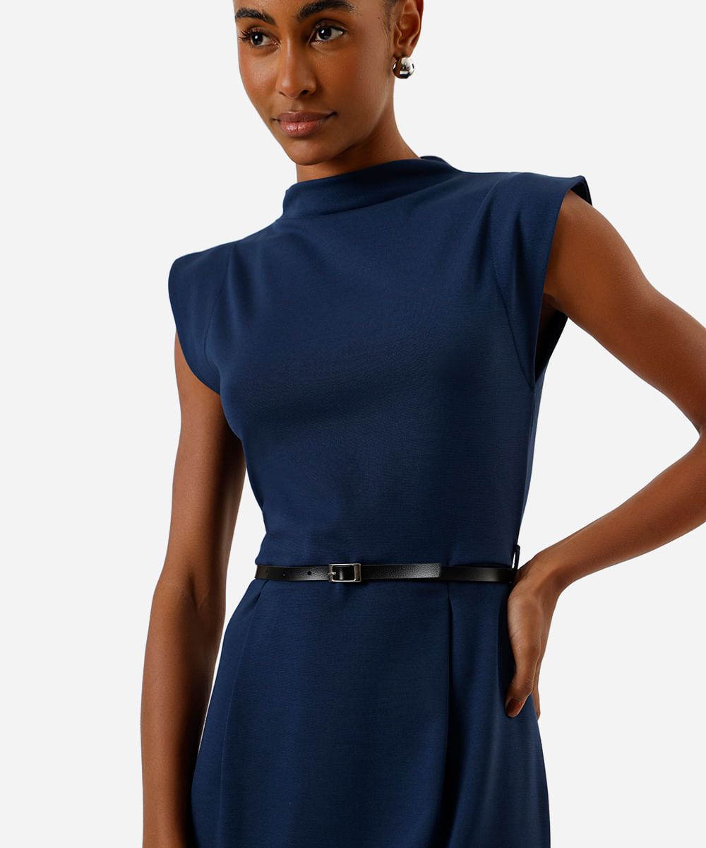 vestido curto feminino com pregas cinto  azul