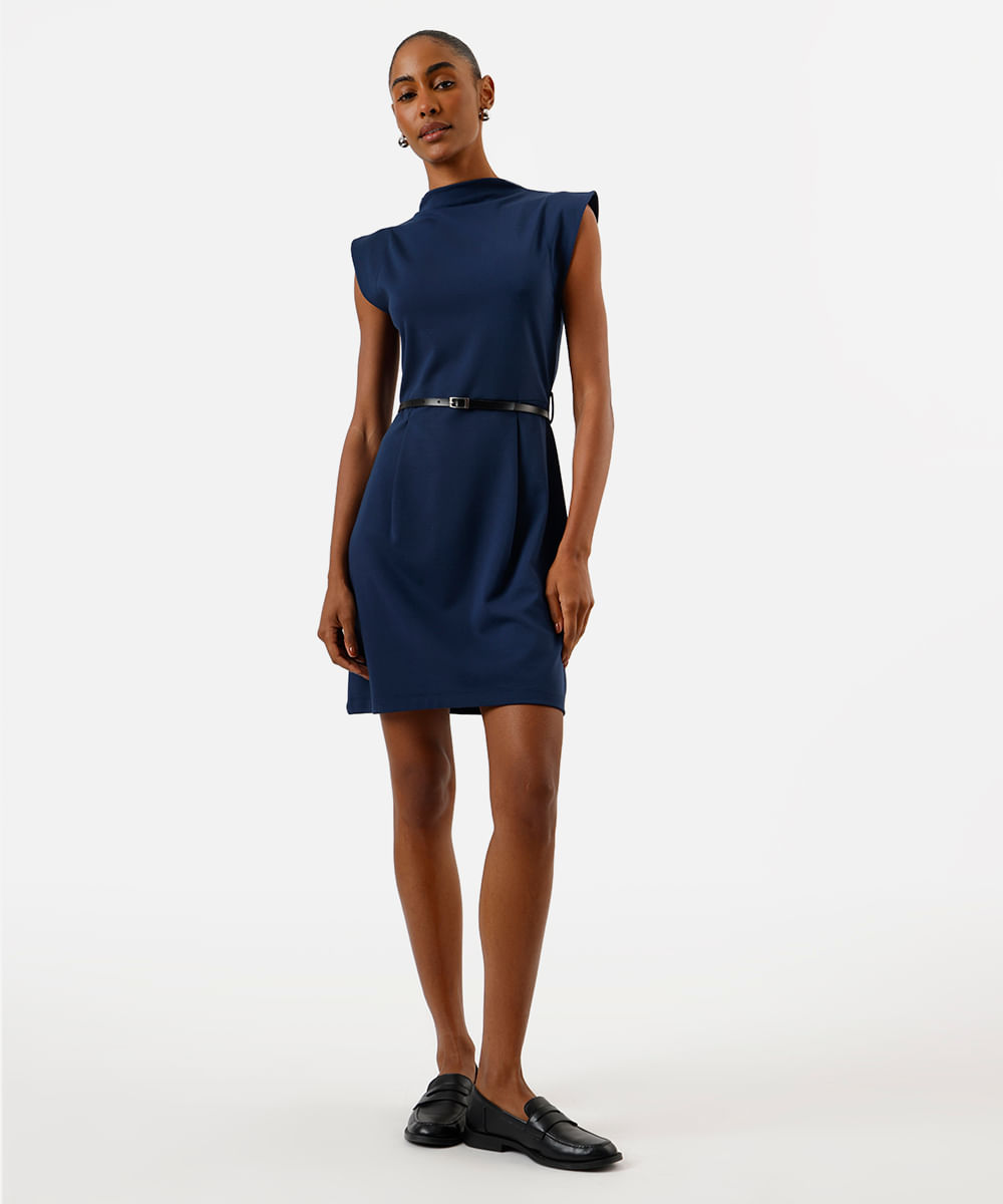 vestido curto feminino com pregas cinto  azul