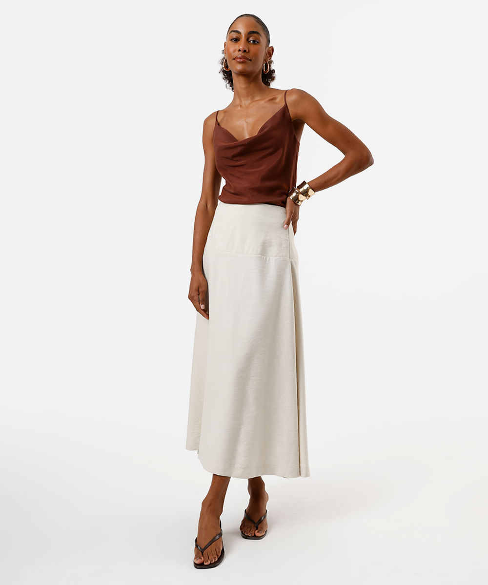 saia longa feminina de viscose com recorte bege