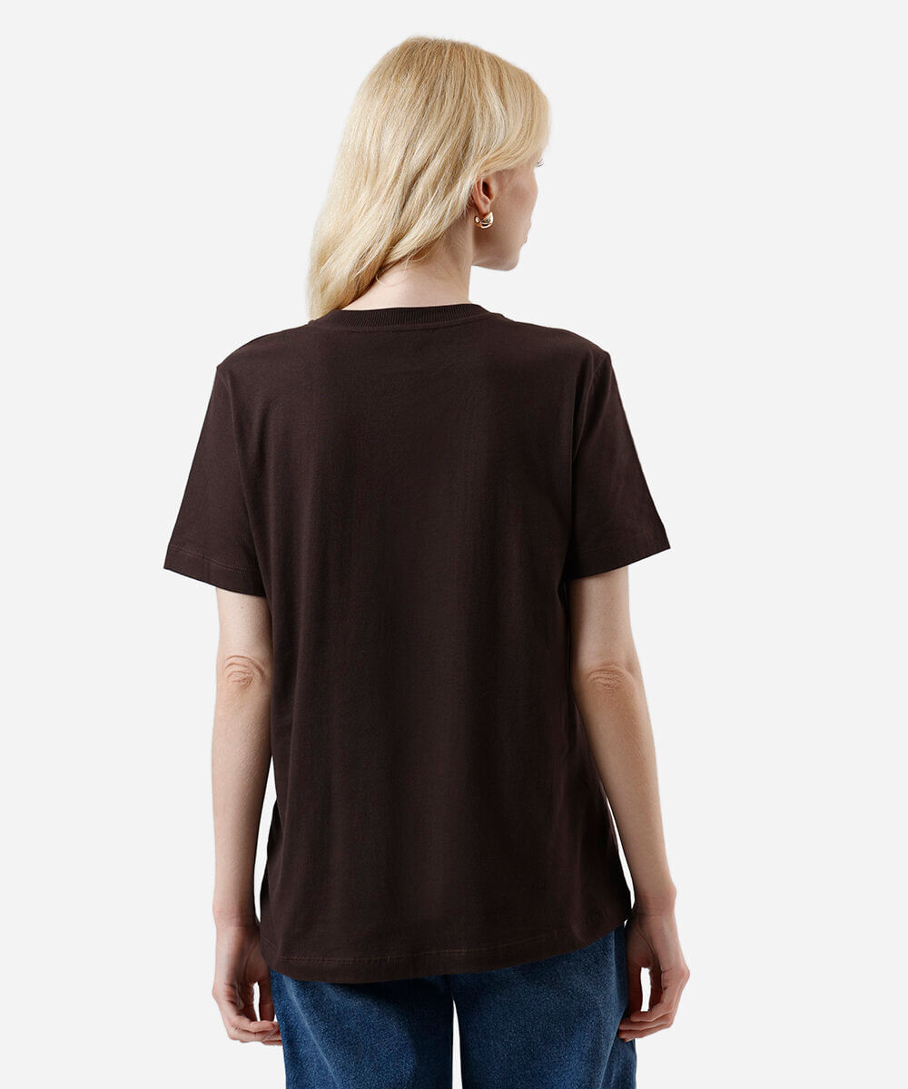 camiseta feminina de algodão estampa frutas marrom