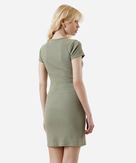 vestido básico feminino de algodão canelado verde
