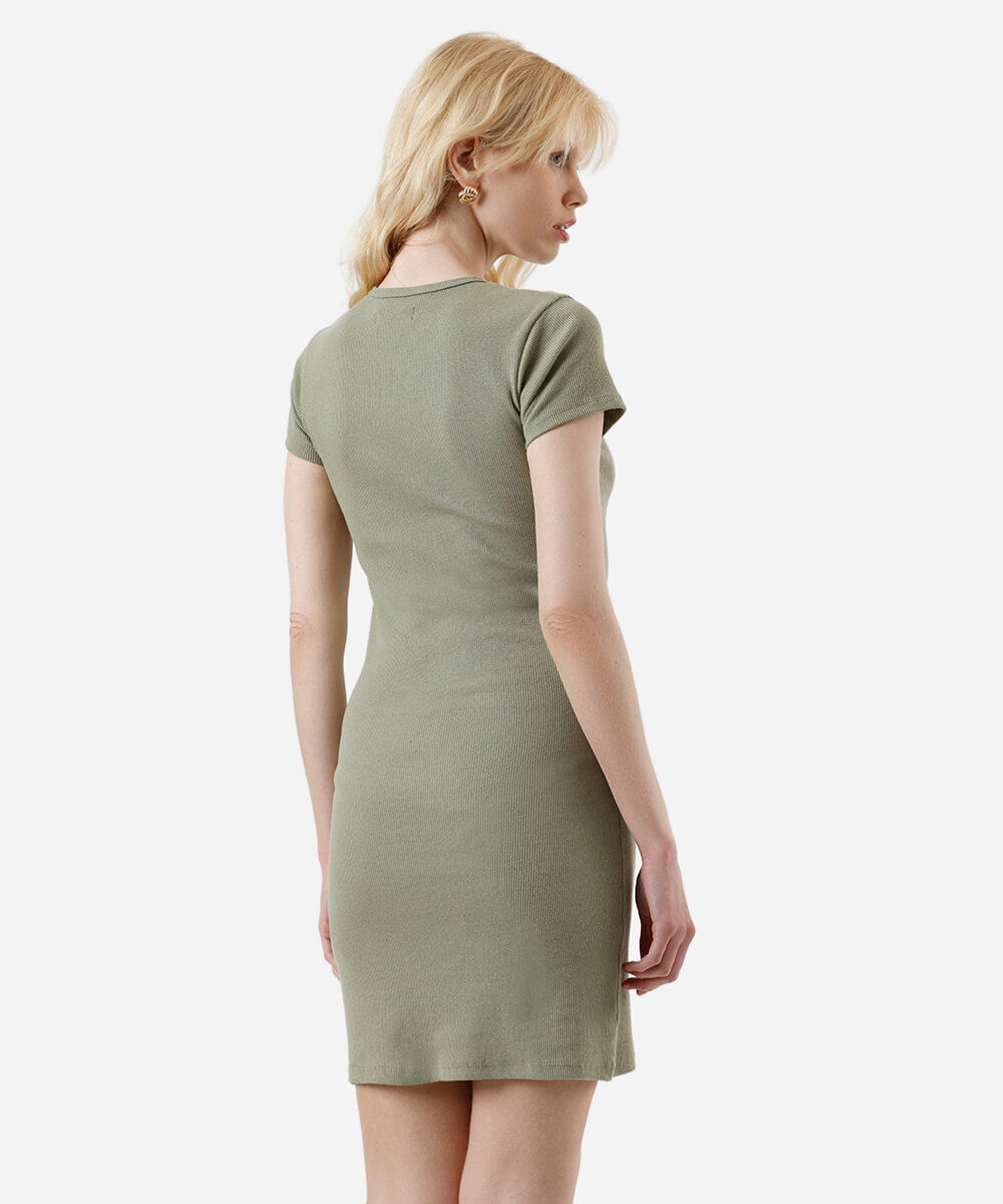 vestido básico feminino de algodão canelado verde