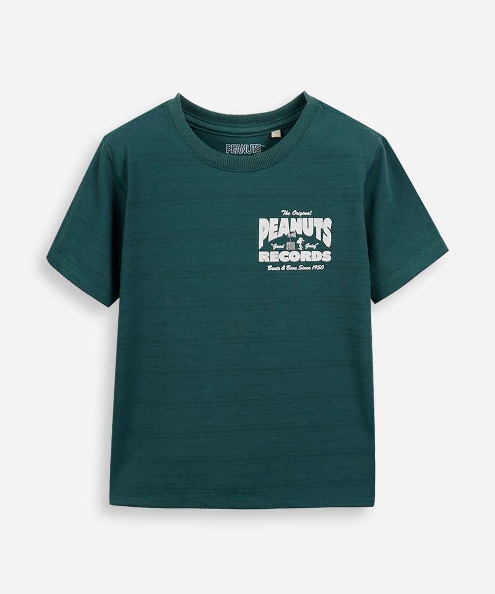 camiseta infantil com algodão texturizada snoopy verde