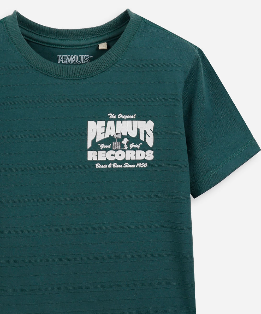 camiseta infantil com algodão texturizada snoopy verde