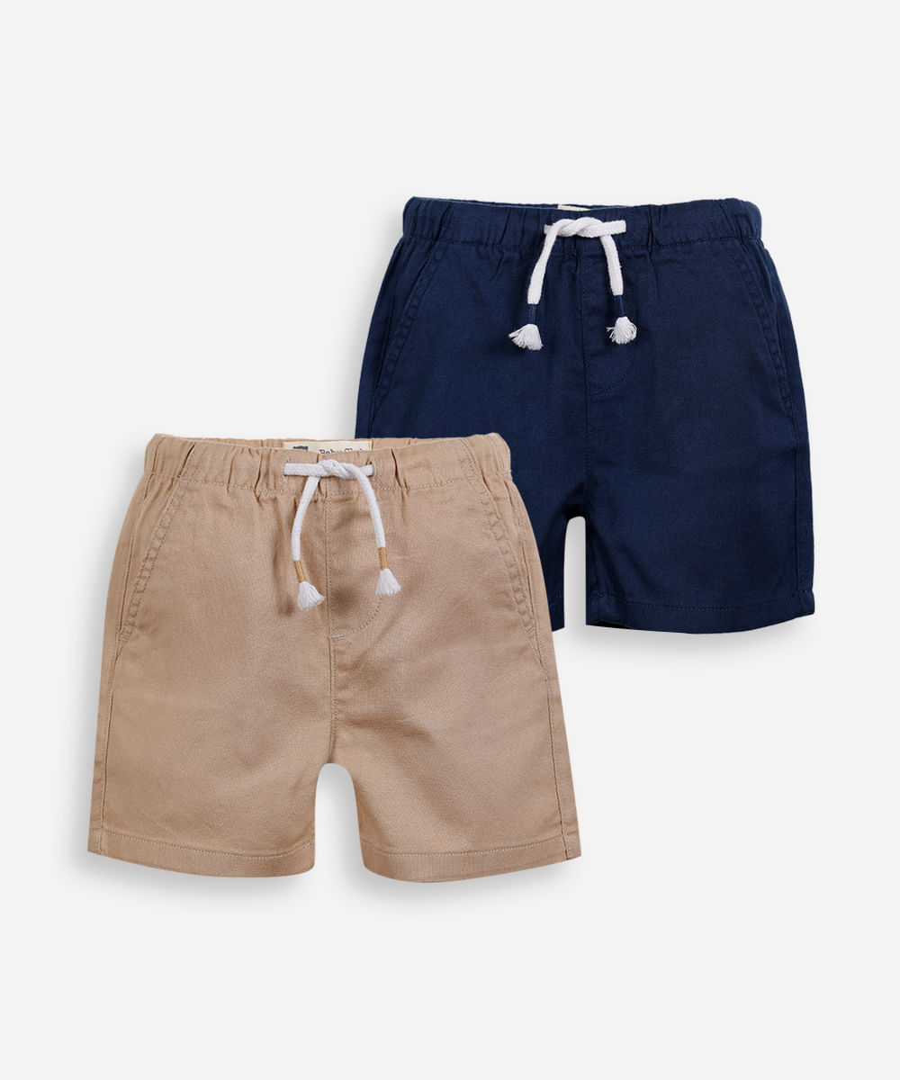 kit de 2 bermudas infantis de algodão colorido