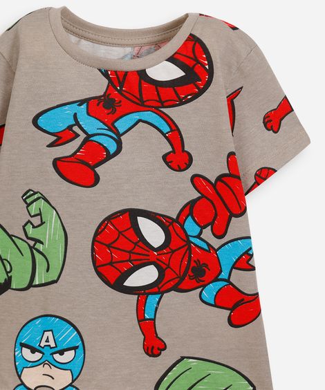 kit 3 camisetas infantis de algodão marvel colorido