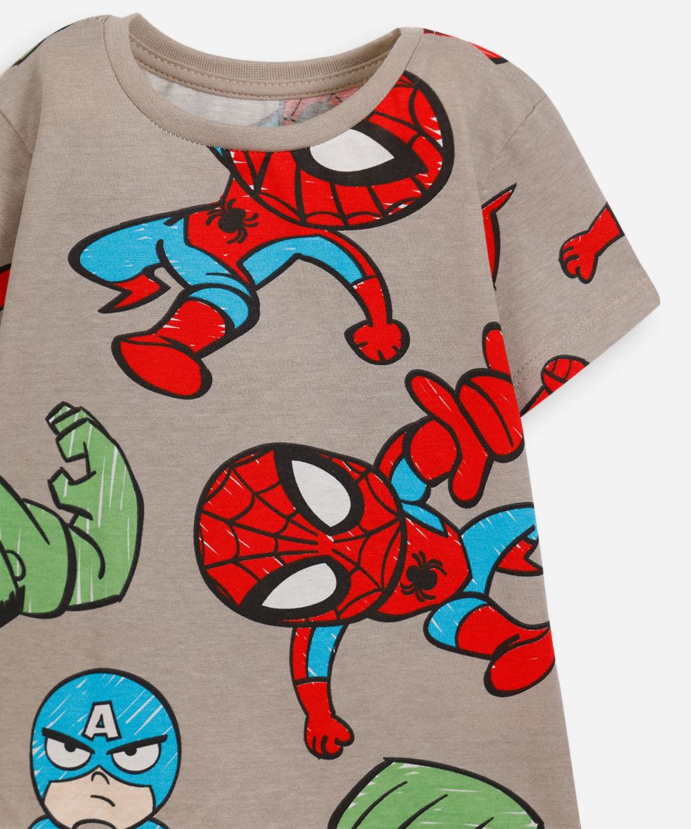 kit 3 camisetas infantis de algodão marvel colorido