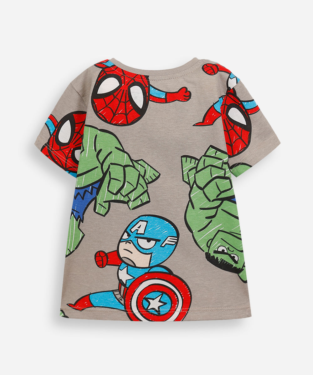 kit 3 camisetas infantis de algodão marvel colorido