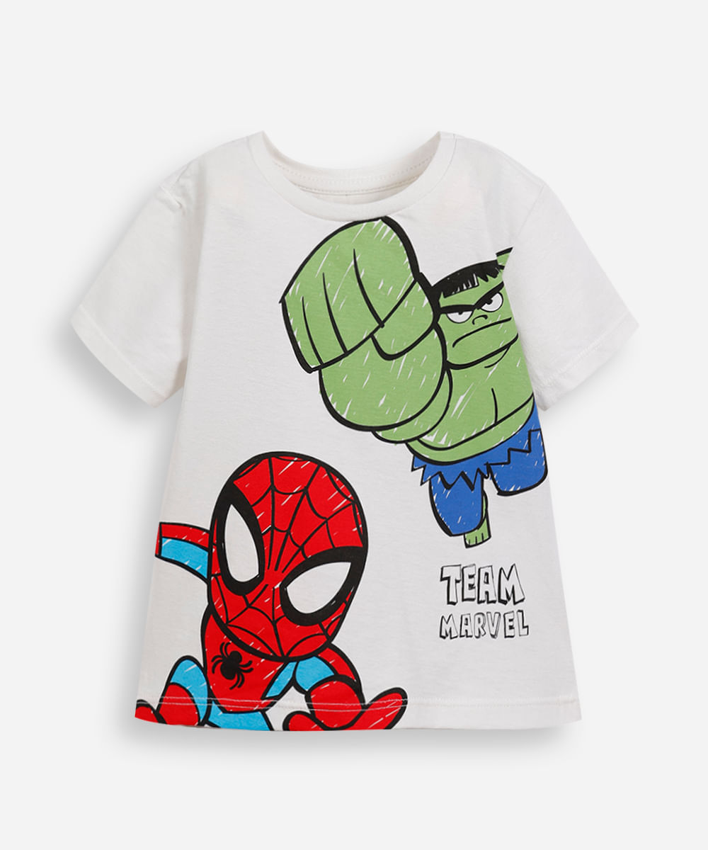 kit 3 camisetas infantis de algodão marvel colorido