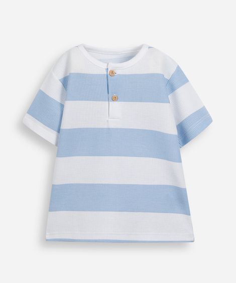 camiseta de algodão infantil texturizada e listrada azul