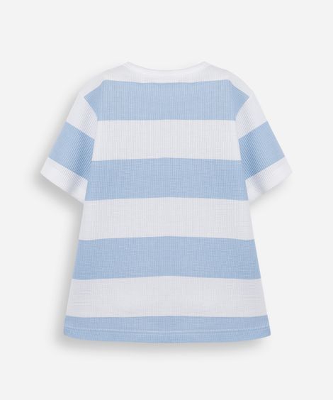 camiseta de algodão infantil texturizada e listrada azul
