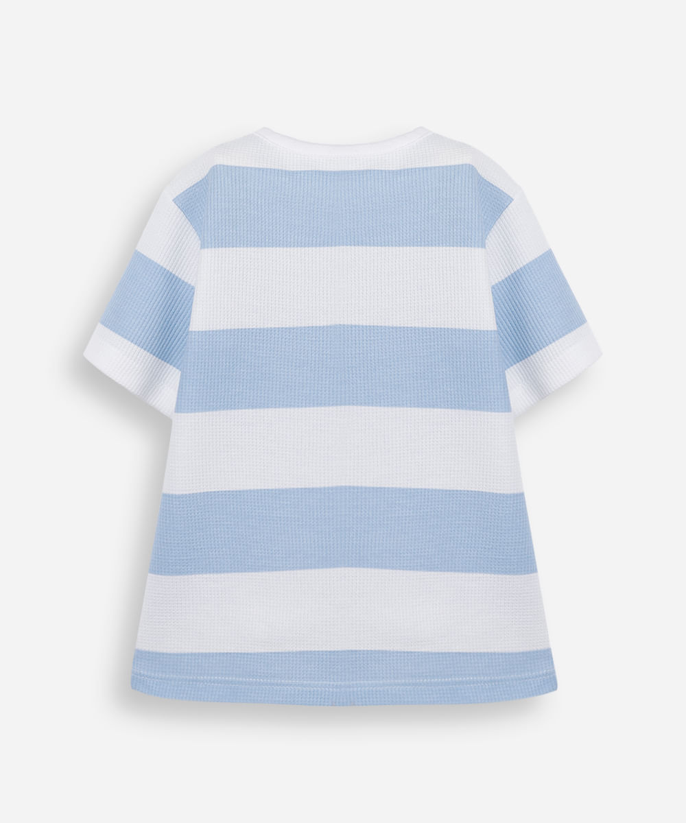 camiseta de algodão infantil texturizada e listrada azul