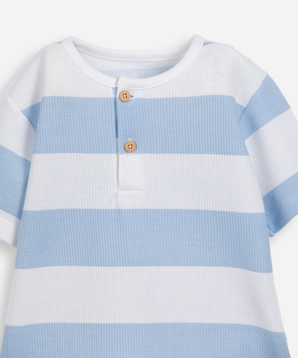 camiseta de algodão infantil texturizada e listrada azul